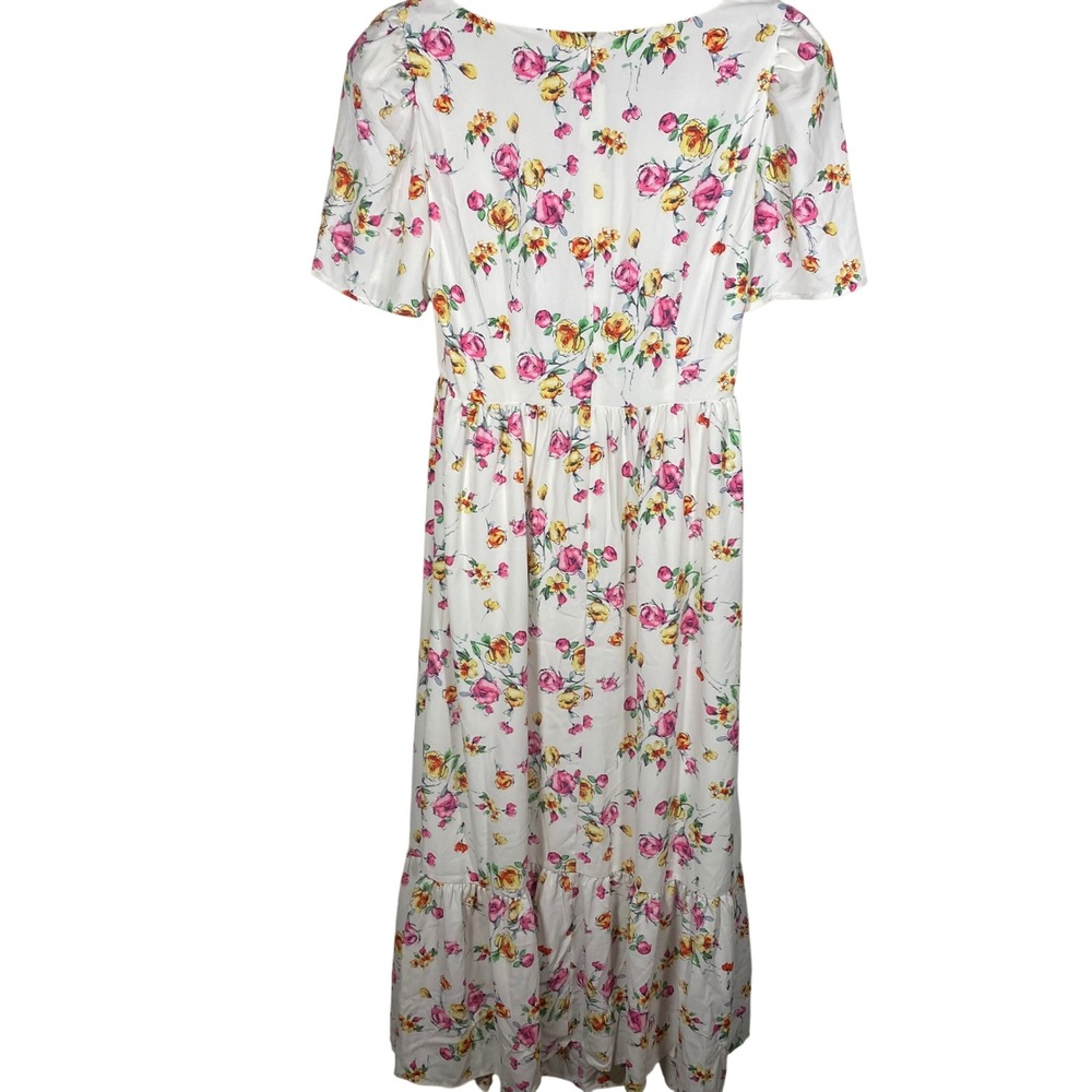 NWT WAYF Ivory Floral Front Cut-Out Tiered Midi Dress Size L Resort Vacation - Picture 8 of 13